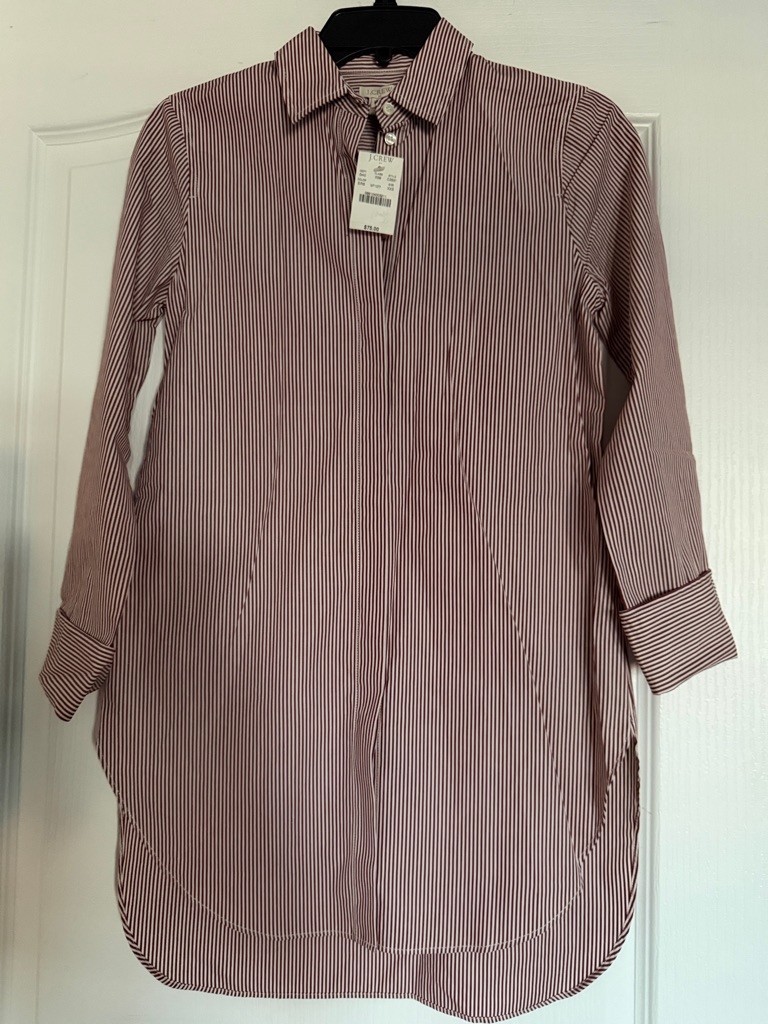J. Crew Burgundy And White Striped Button-Down Shirt.